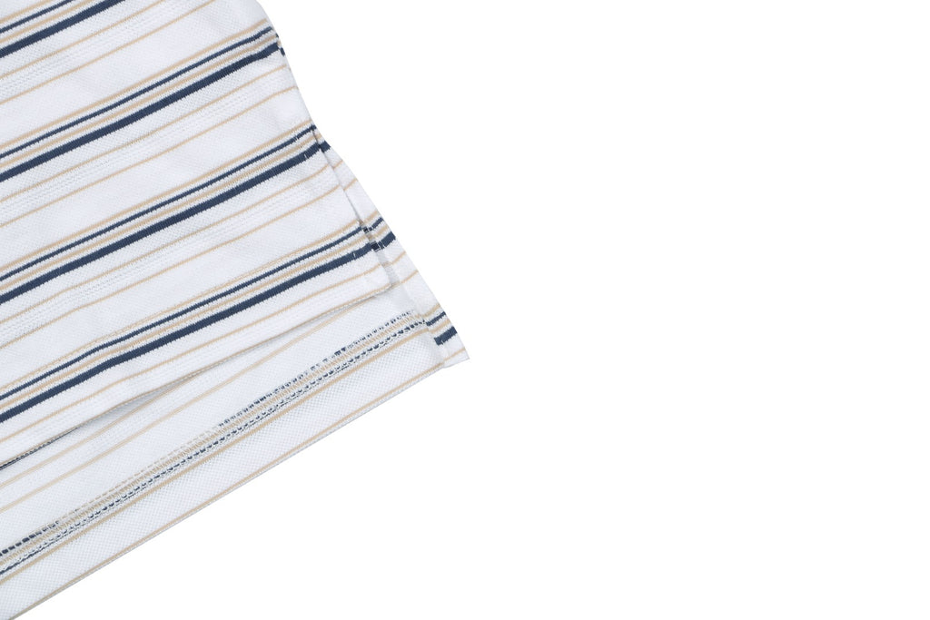 Prada Crest Embroidery Stripe Polo Short Sleeve White