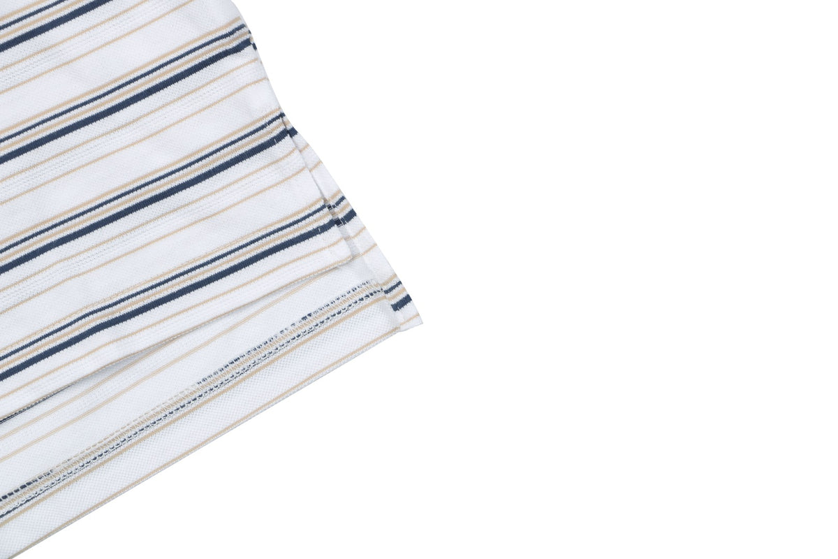 Prada Crest Embroidery Stripe Polo Short Sleeve White