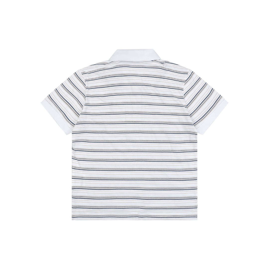Prada Crest Embroidery Stripe Polo Short Sleeve White