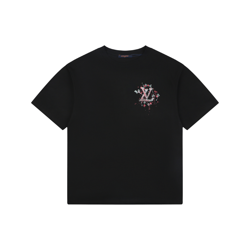 LV Graffiti Monogram Print Short Sleeve Tee — Gray/Pink