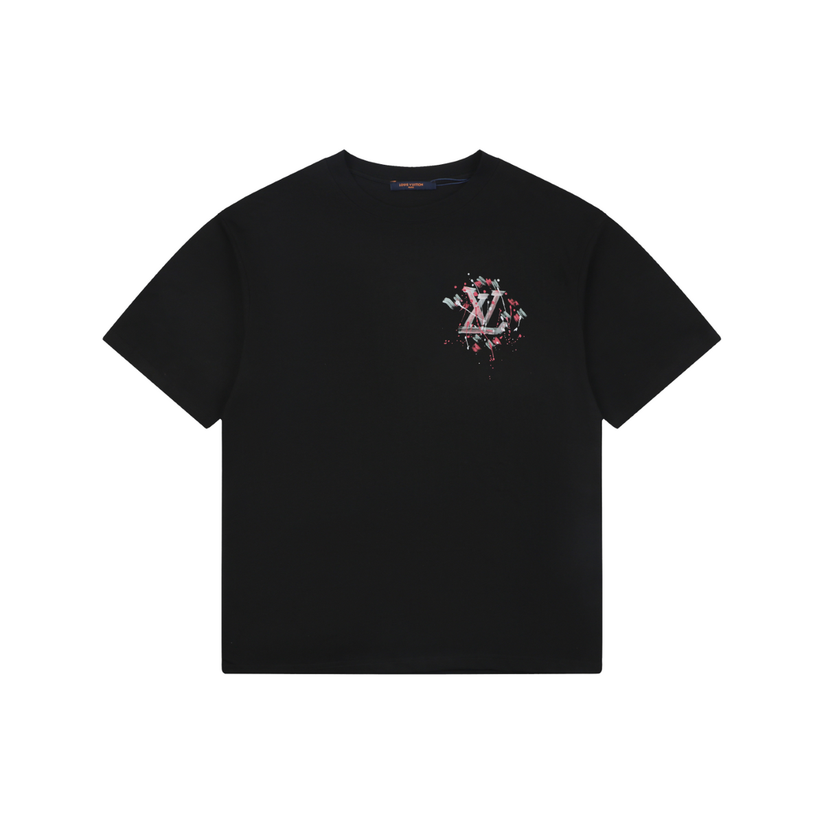 LV Graffiti Monogram Print Short Sleeve Tee — Gray/Pink