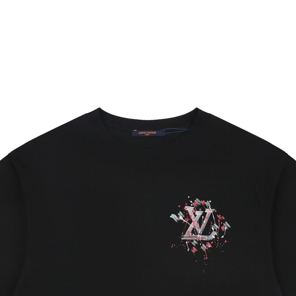 LV Graffiti Monogram Print Short Sleeve Tee — Gray/Pink