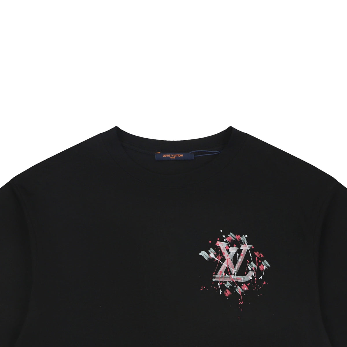 LV Graffiti Monogram Print Short Sleeve Tee — Gray/Pink