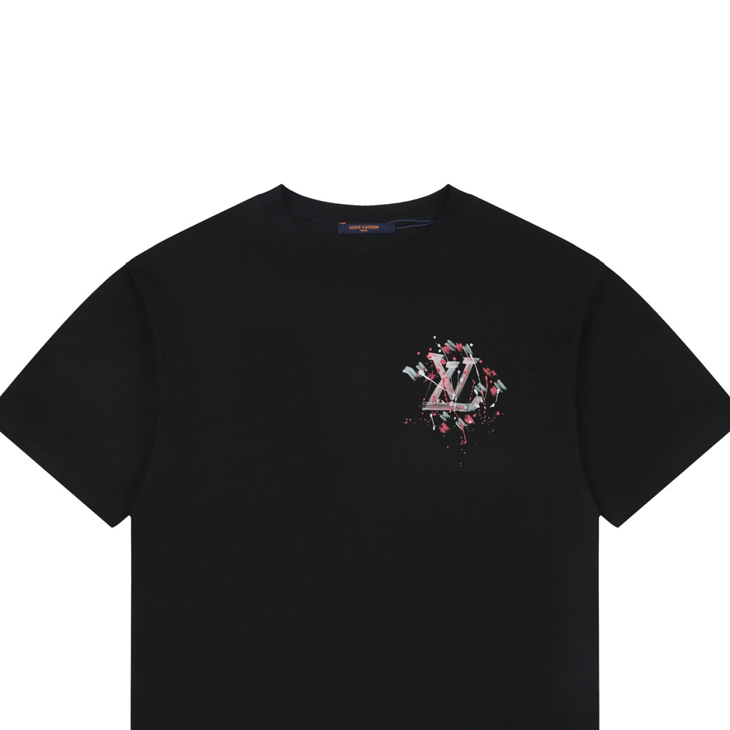 LV Graffiti Monogram Print Short Sleeve Tee — Gray/Pink