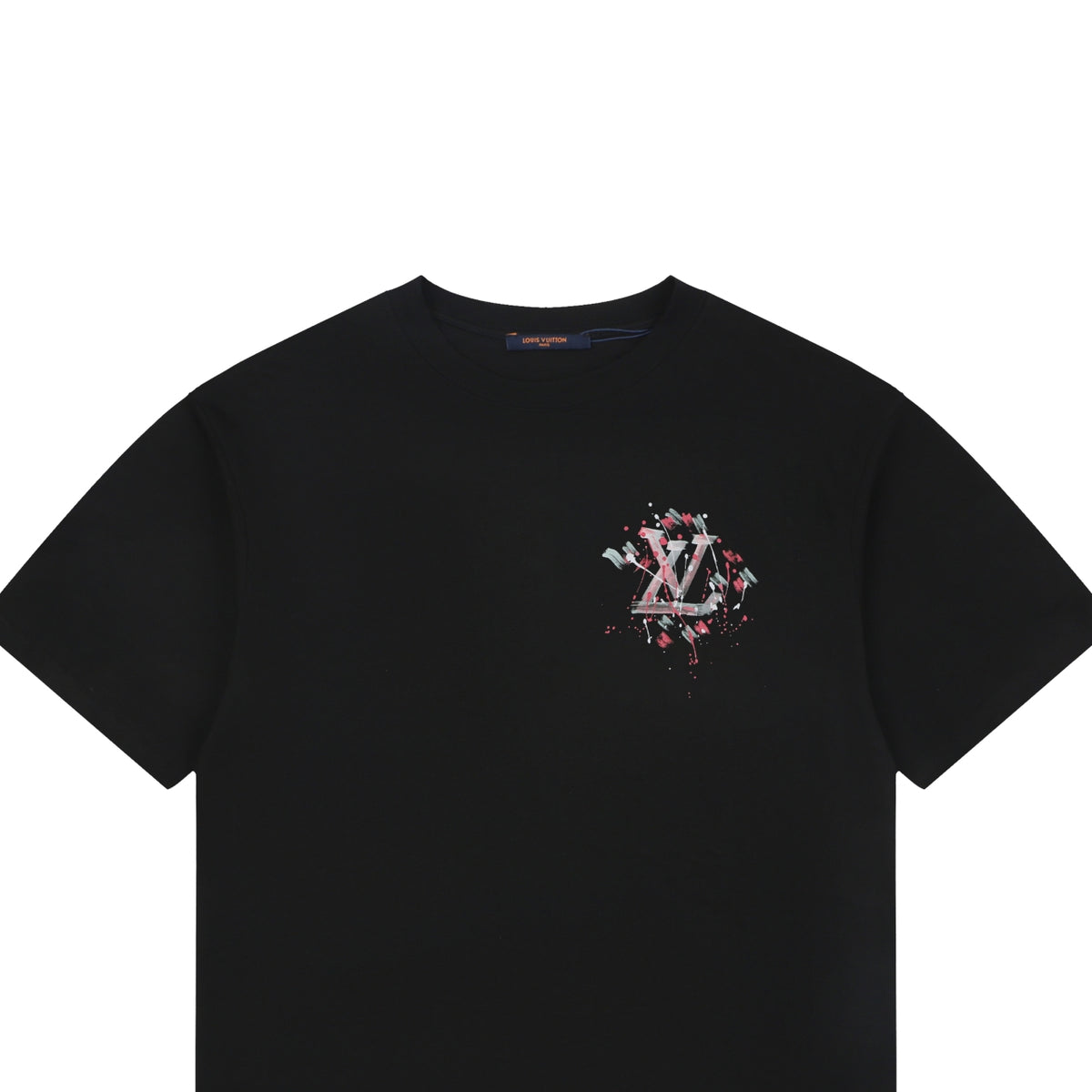 LV Graffiti Monogram Print Short Sleeve Tee — Gray/Pink