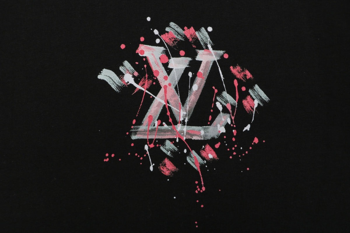 LV Graffiti Monogram Print Short Sleeve Tee — Gray/Pink