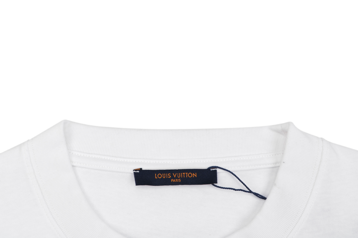 LV Cherry Blossom Graffiti Print Short Sleeve Tee — White