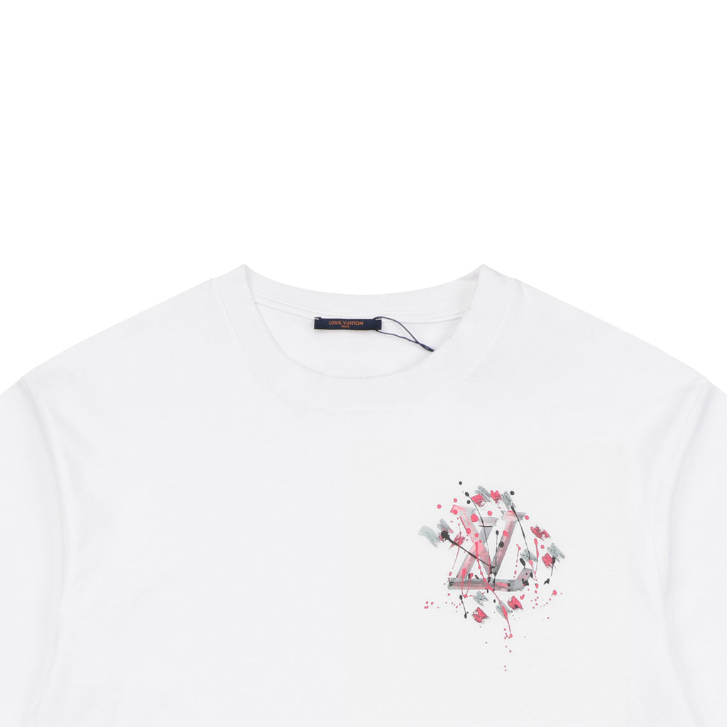 LV Cherry Blossom Graffiti Print Short Sleeve Tee — White
