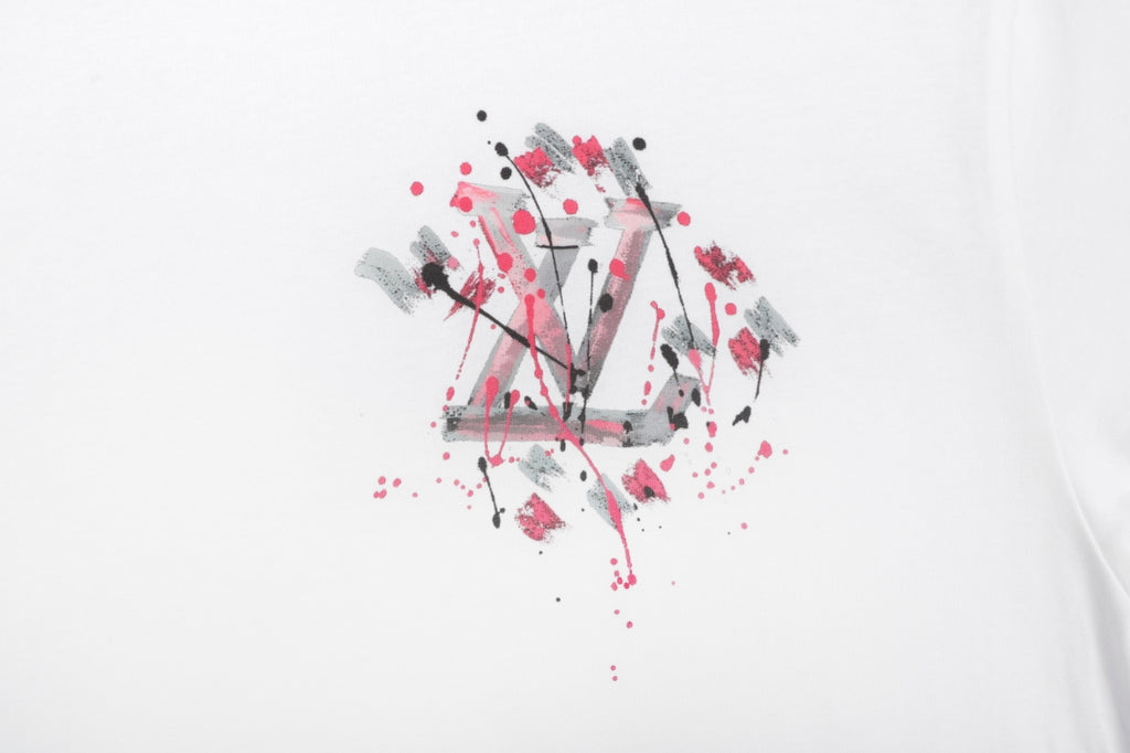 LV Cherry Blossom Graffiti Print Short Sleeve Tee — White