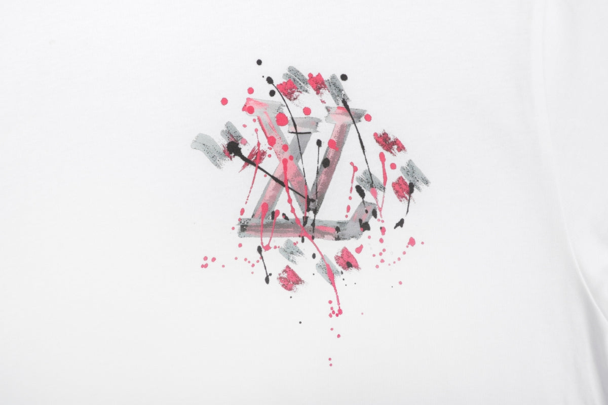 LV Cherry Blossom Graffiti Print Short Sleeve Tee — White