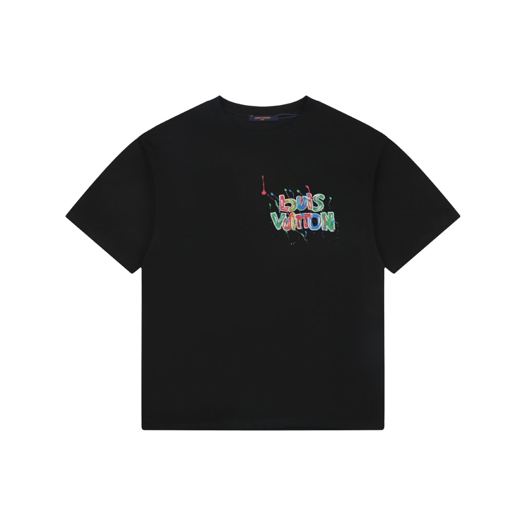 LV Colorful Graffiti Monogram Letter Print Short Sleeve Tee — Black