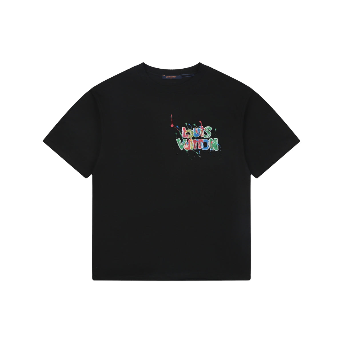 LV Colorful Graffiti Monogram Letter Print Short Sleeve Tee — Black