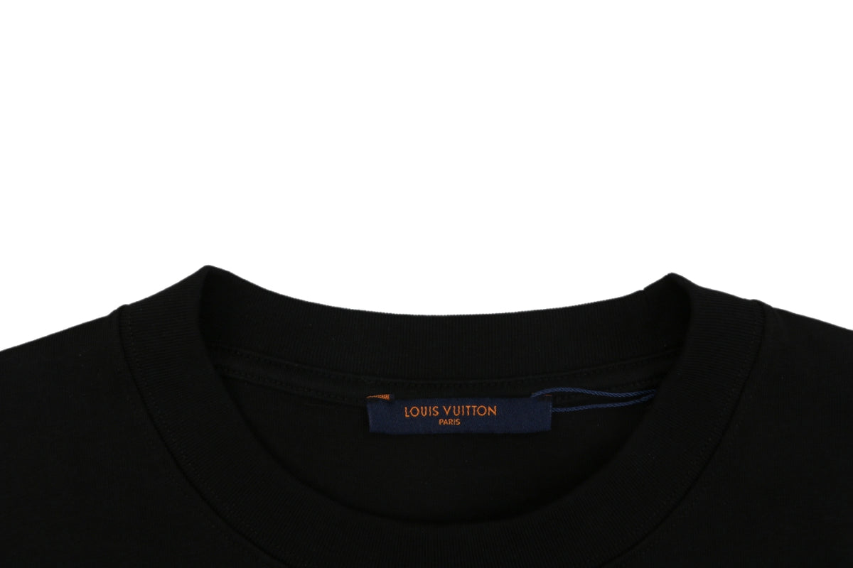 LV Colorful Graffiti Monogram Letter Print Short Sleeve Tee — Black