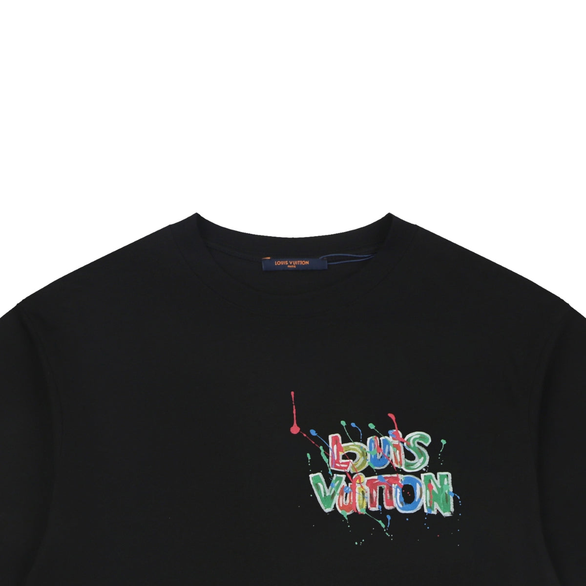 LV Colorful Graffiti Monogram Letter Print Short Sleeve Tee — Black