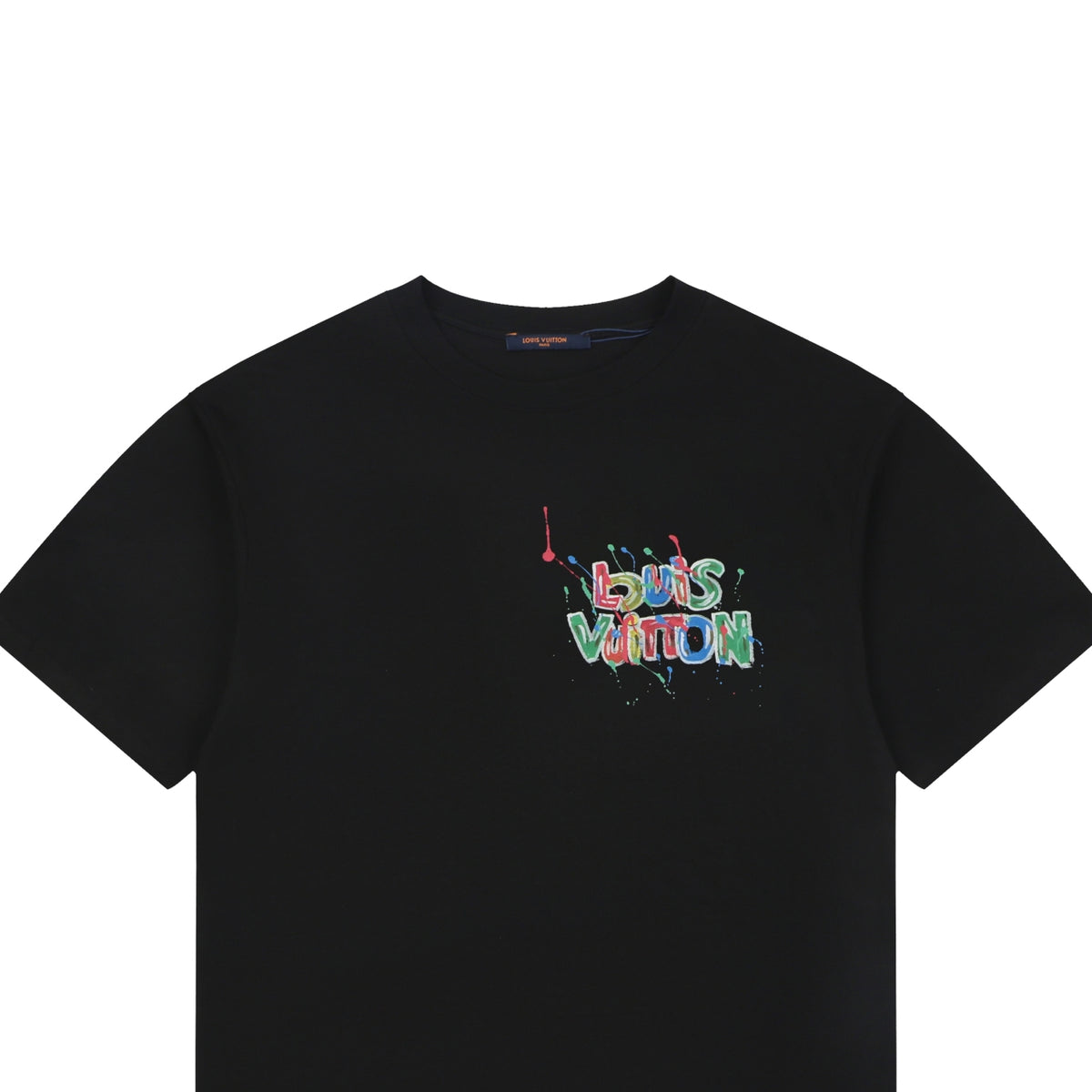 LV Colorful Graffiti Monogram Letter Print Short Sleeve Tee — Black