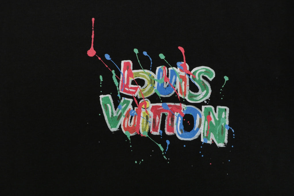 LV Colorful Graffiti Monogram Letter Print Short Sleeve Tee — Black