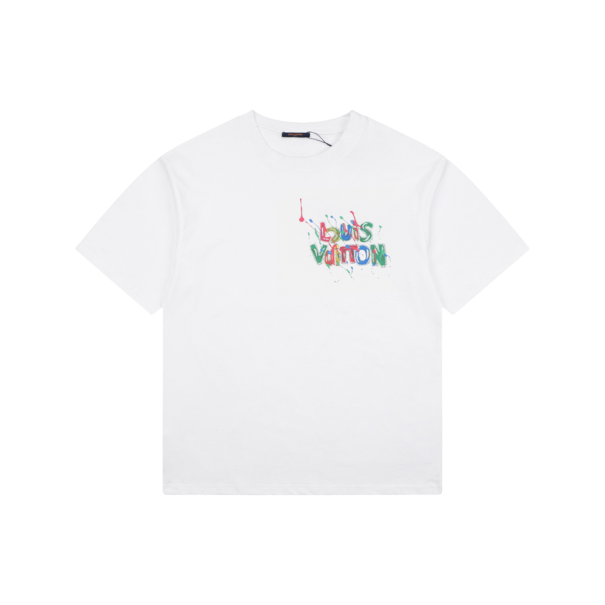 LV Colorful Graffiti Monogram Letter Print Short Sleeve Tee — White