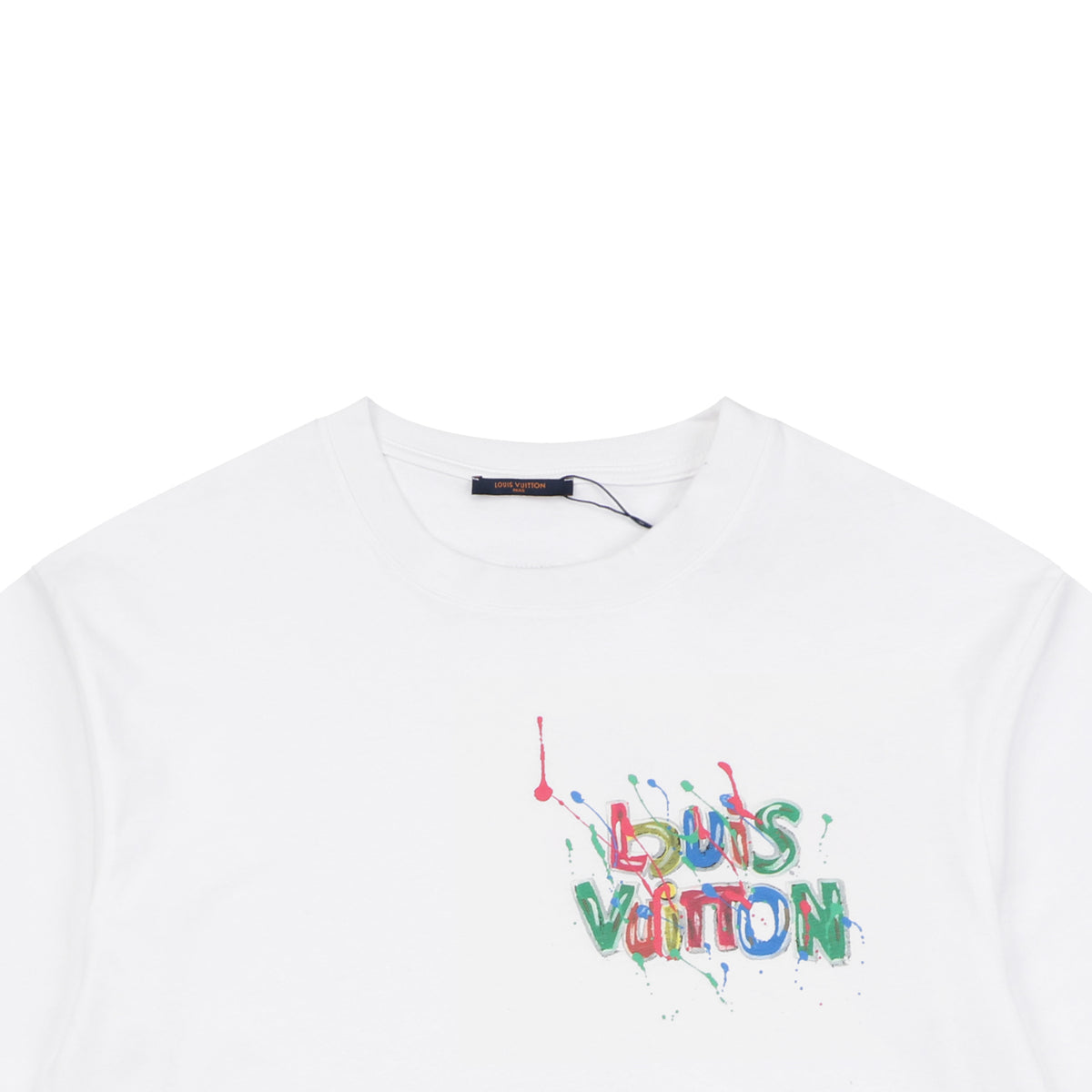 LV Colorful Graffiti Monogram Letter Print Short Sleeve Tee — White