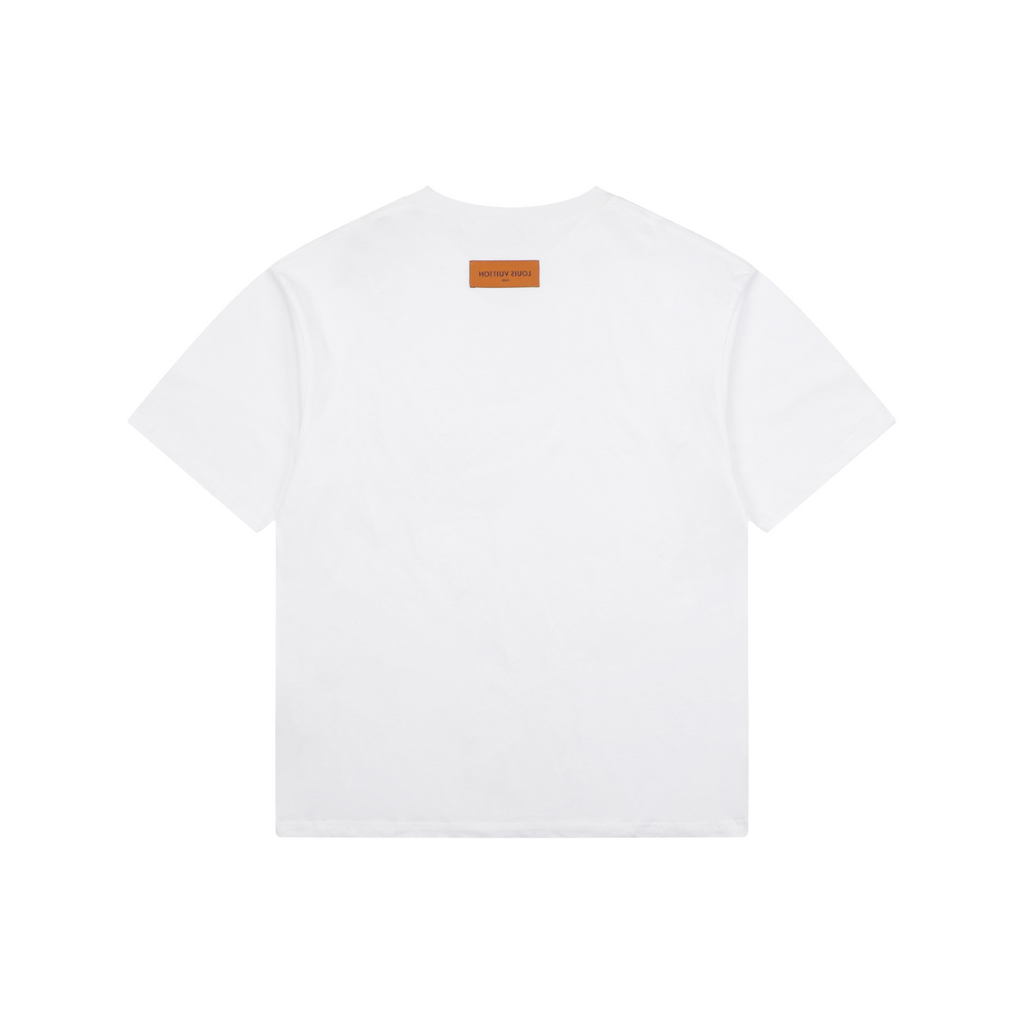 LV Dark Red Diamond Graffiti Print Short Sleeve Tee — White