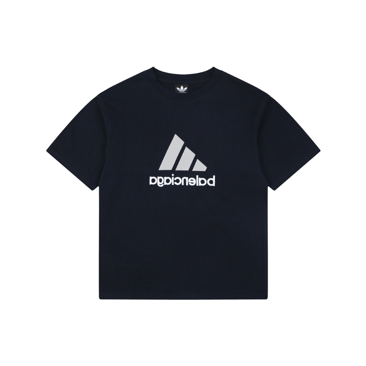 Balenciaga x Adidas Reversible Three-Stripe Logo Short Sleeve Tee — Navy