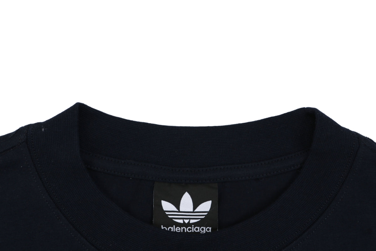 Balenciaga x Adidas Reversible Three-Stripe Logo Short Sleeve Tee — Navy
