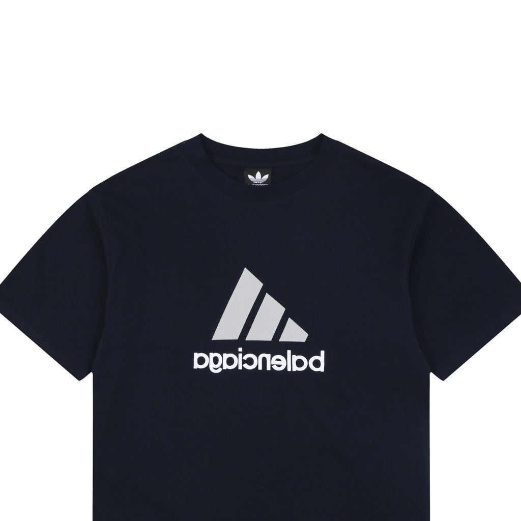 Balenciaga x Adidas Reversible Three-Stripe Logo Short Sleeve Tee — Navy