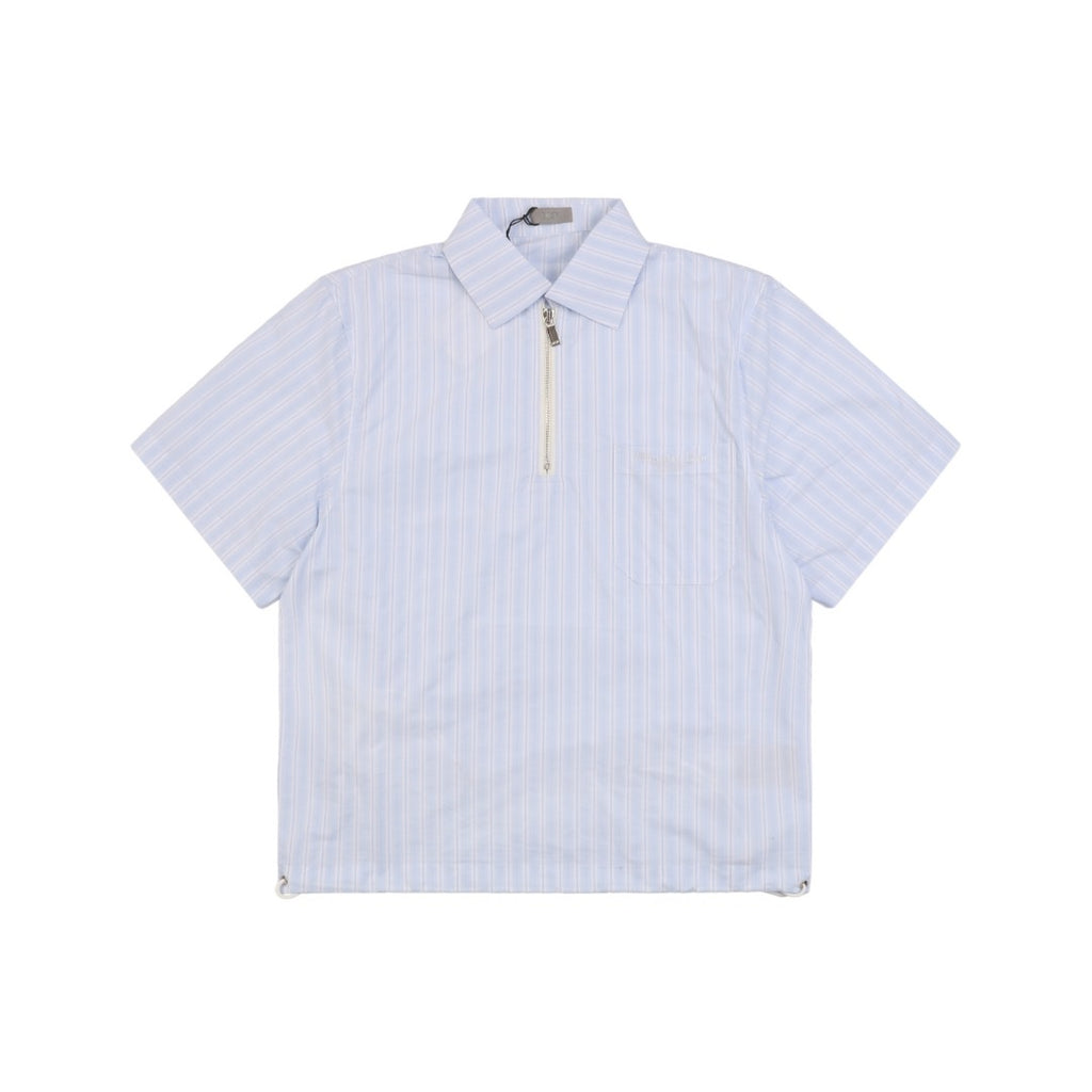 Dior 24SS Vertical Stripe Half-Zip Short Sleeve Shirt — Light Blue