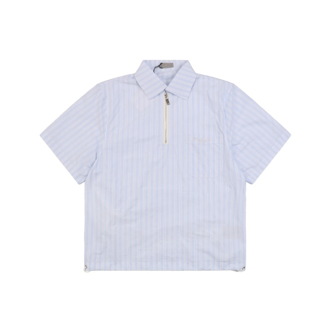 Dior 24SS Vertical Stripe Half-Zip Short Sleeve Shirt — Light Blue