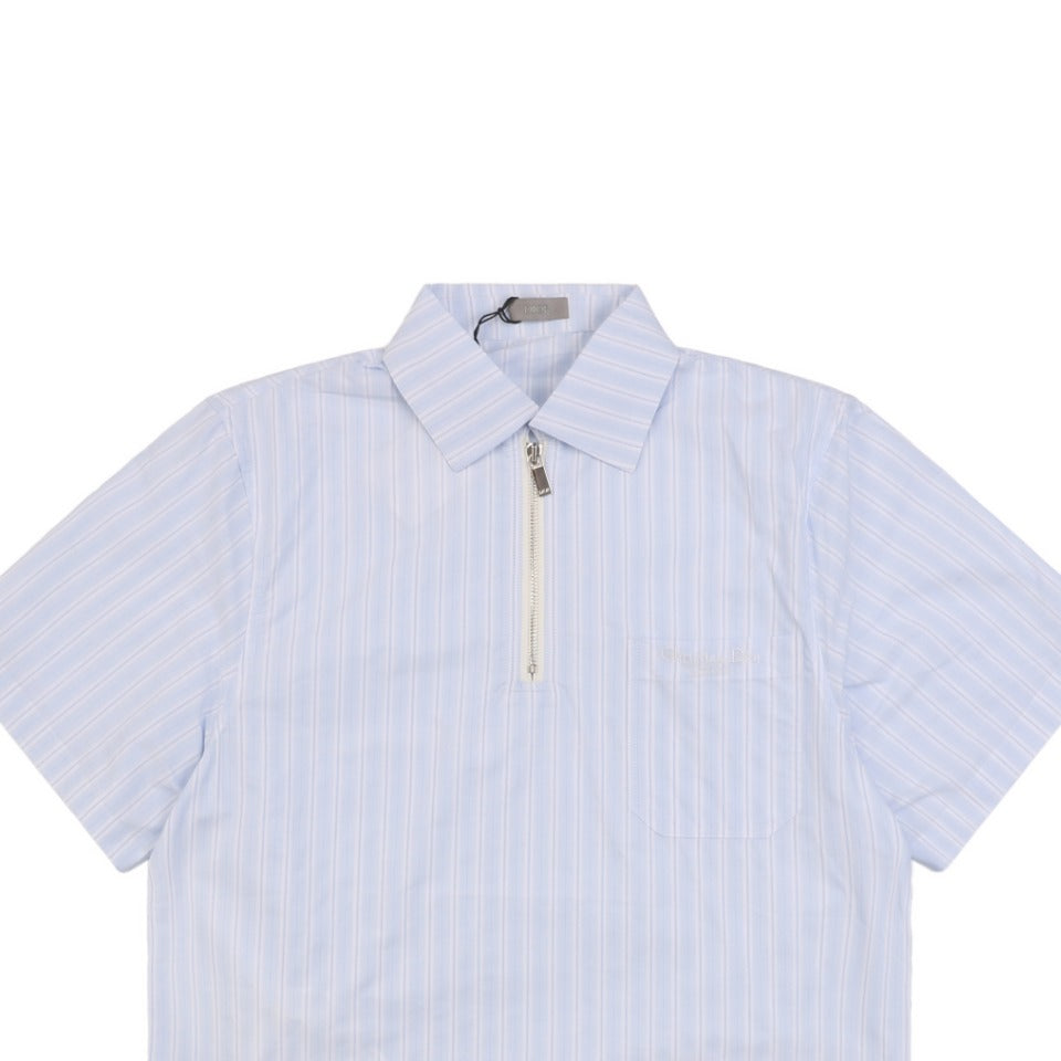 Dior 24SS Vertical Stripe Half-Zip Short Sleeve Shirt — Light Blue