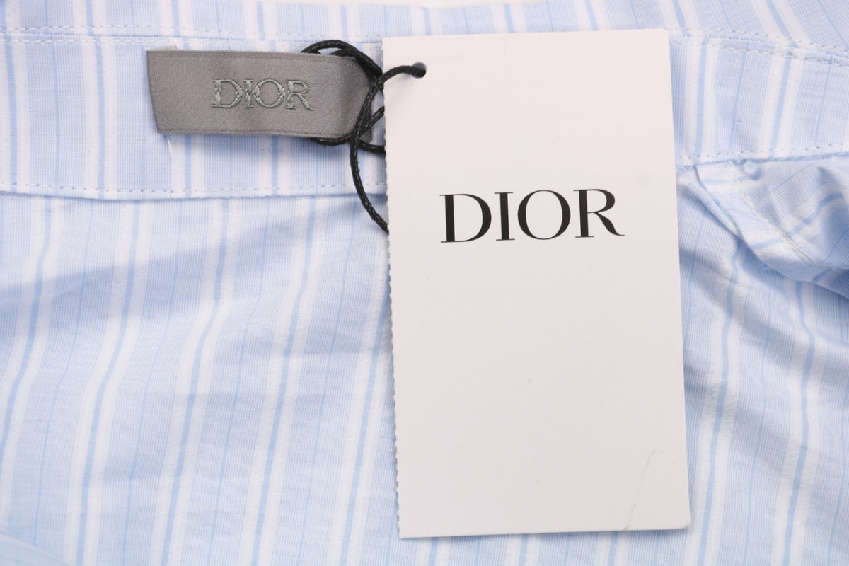 Dior 24SS Vertical Stripe Half-Zip Short Sleeve Shirt — Light Blue