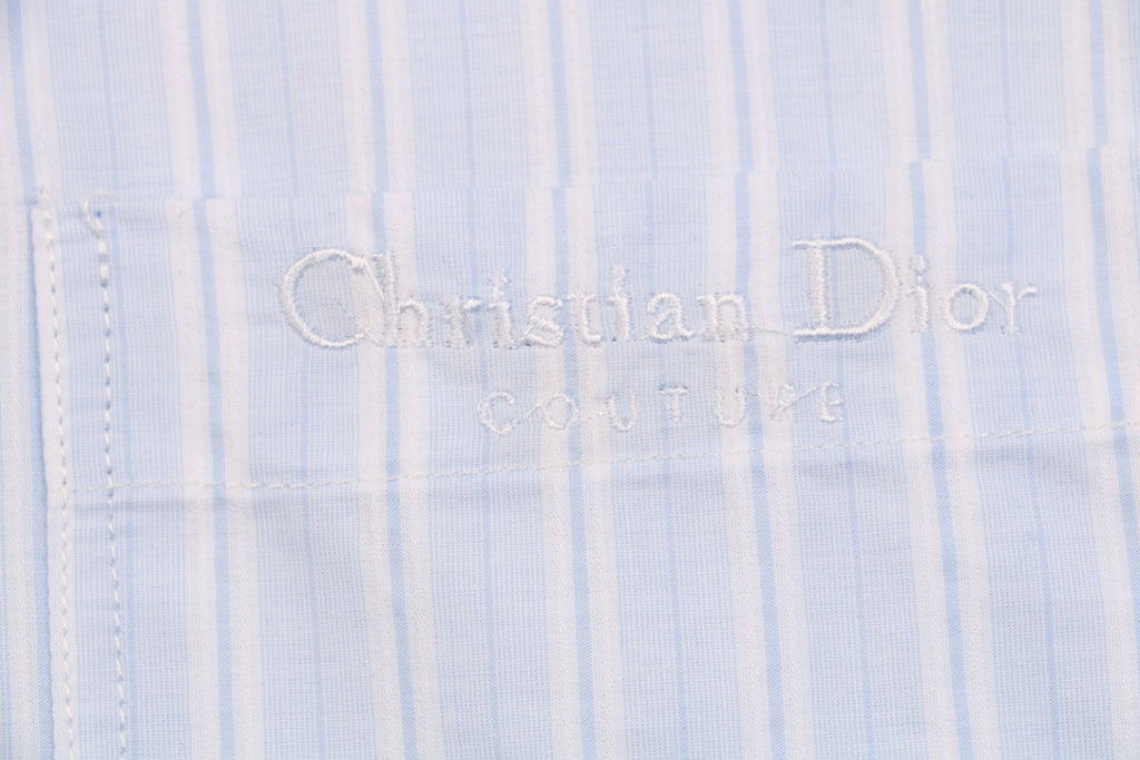 Dior 24SS Vertical Stripe Half-Zip Short Sleeve Shirt — Light Blue