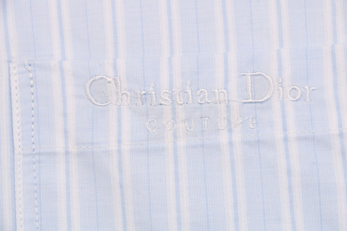 Dior 24SS Vertical Stripe Half-Zip Short Sleeve Shirt — Light Blue