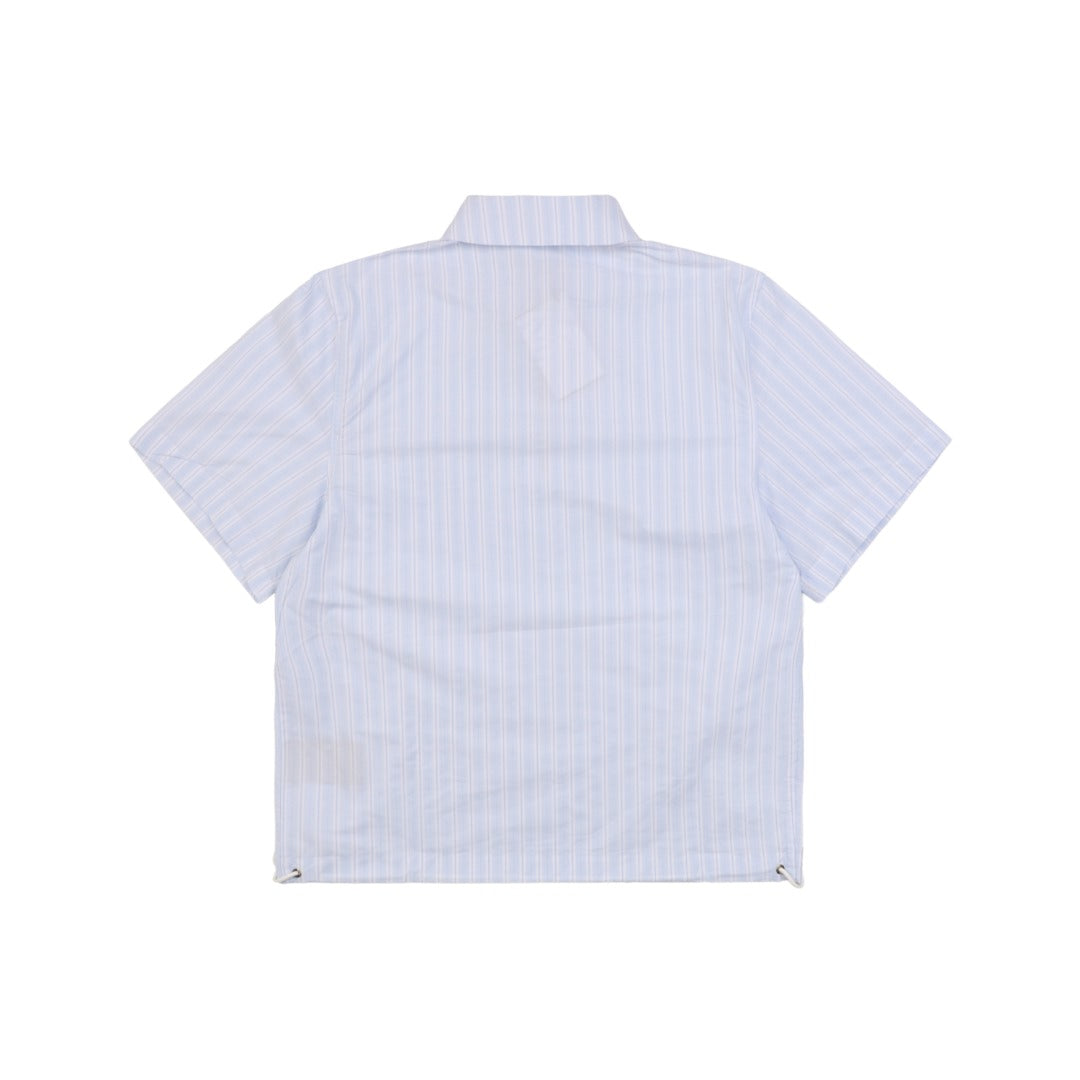 Dior 24SS Vertical Stripe Half-Zip Short Sleeve Shirt — Light Blue