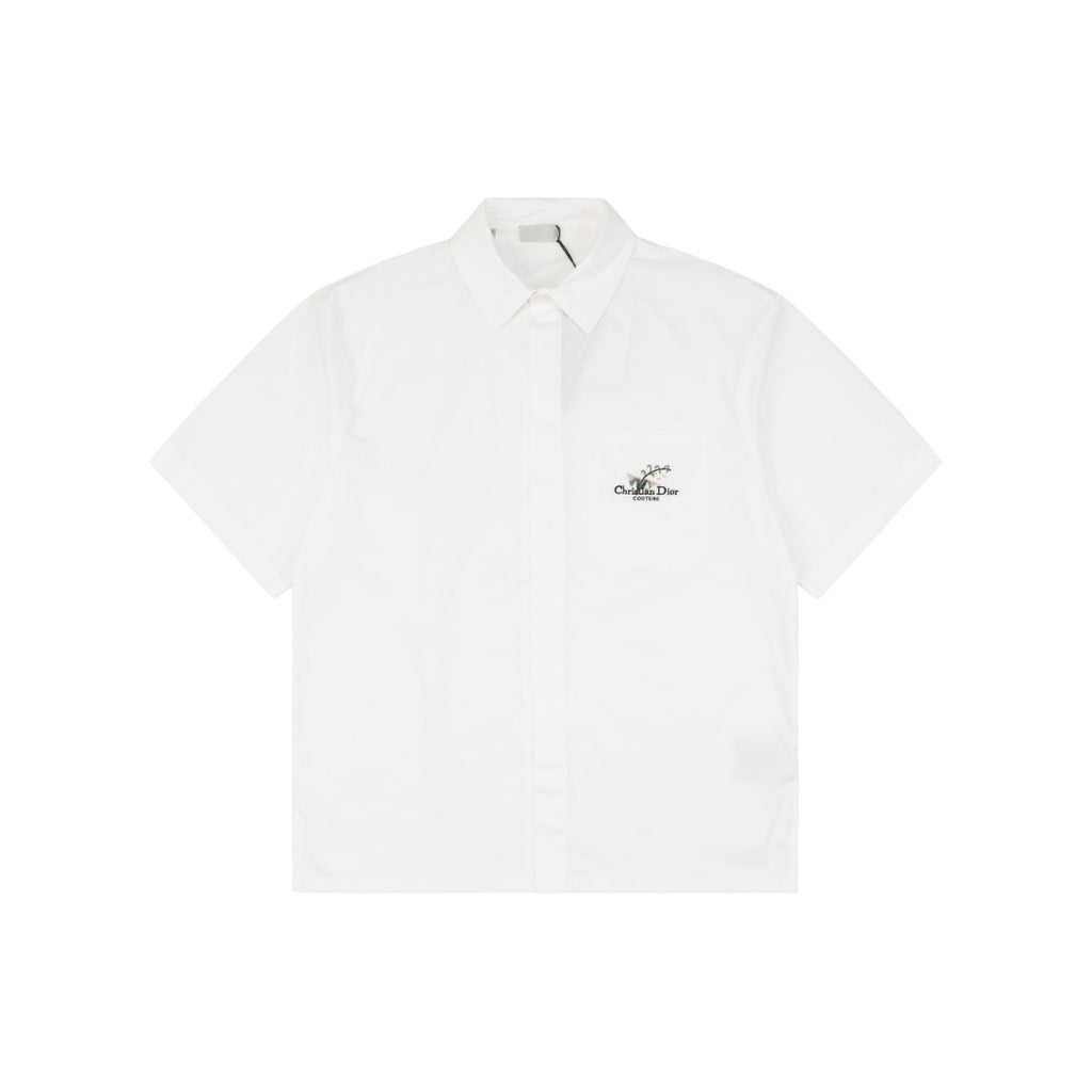 Dior 25SS Lily of the Valley Embroidered Short Sleeve Shirt — White