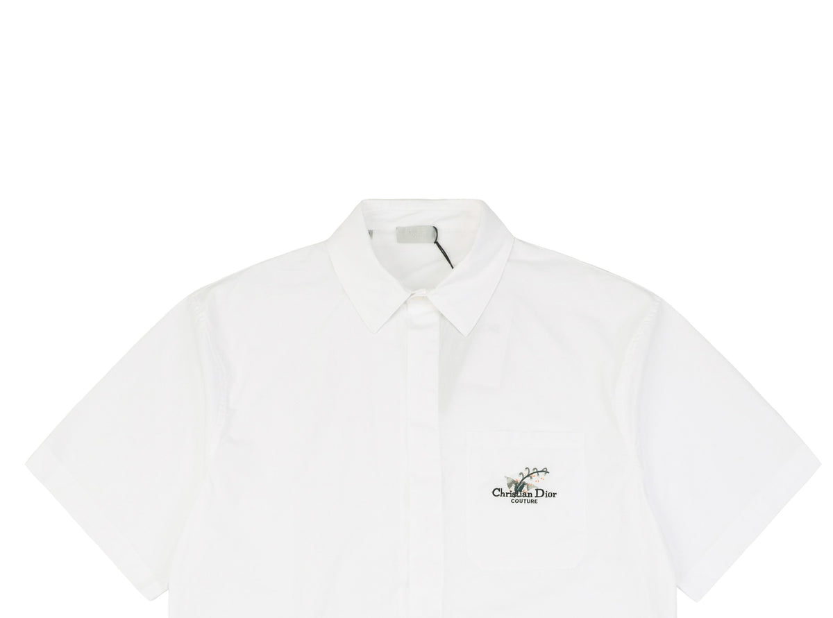 Dior 25SS Lily of the Valley Embroidered Short Sleeve Shirt — White