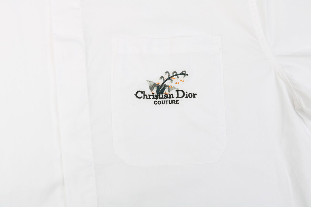 Dior 25SS Lily of the Valley Embroidered Short Sleeve Shirt — White