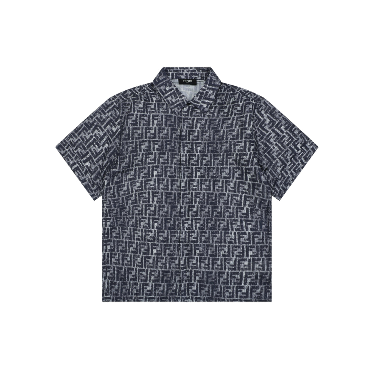 Fendi All-Over FF Monogram Print Short Sleeve Shirt — Gray Blue