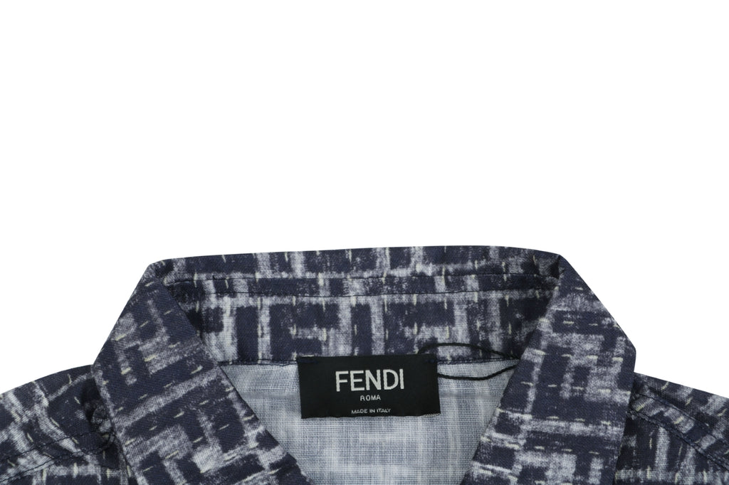 Fendi All-Over FF Monogram Print Short Sleeve Shirt — Gray Blue