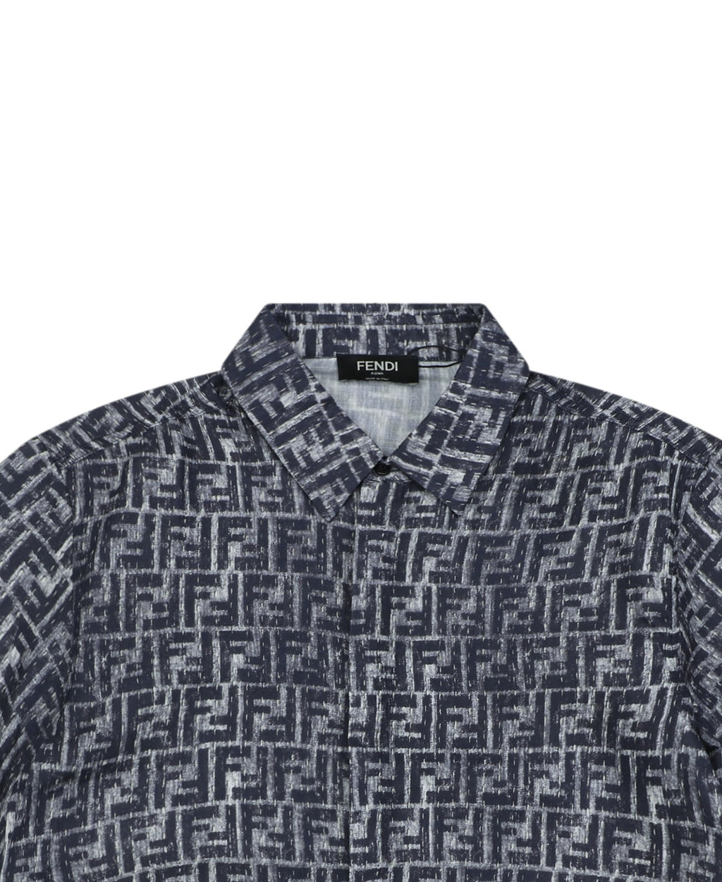 Fendi All-Over FF Monogram Print Short Sleeve Shirt — Gray Blue