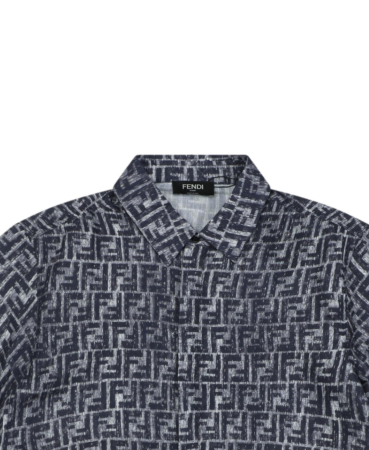 Fendi All-Over FF Monogram Print Short Sleeve Shirt — Gray Blue