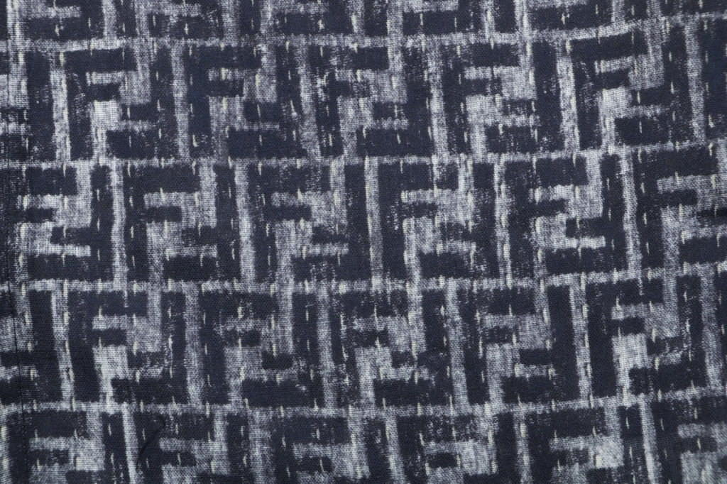 Fendi All-Over FF Monogram Print Short Sleeve Shirt — Gray Blue