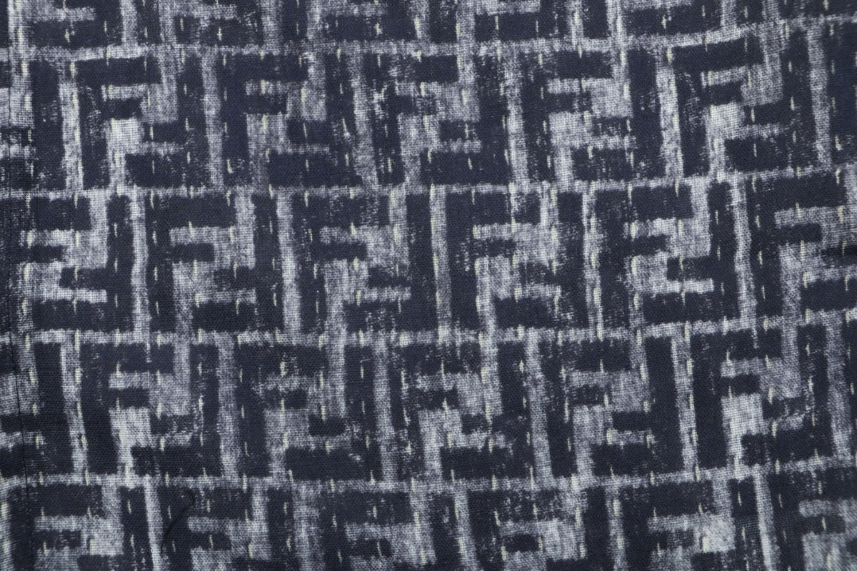 Fendi All-Over FF Monogram Print Short Sleeve Shirt — Gray Blue