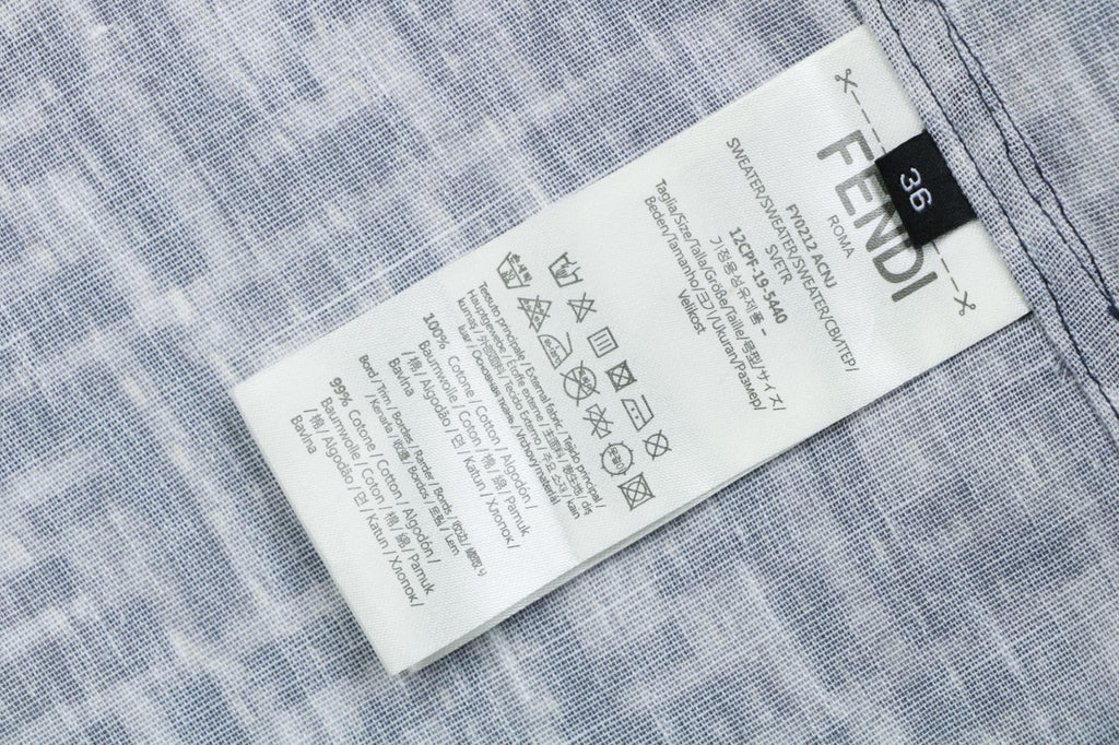 Fendi All-Over FF Monogram Print Short Sleeve Shirt — Gray Blue