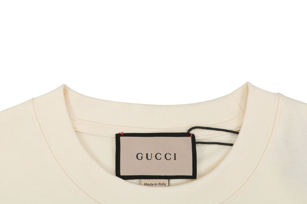 Gucci Registered Logo ‘Made in Italy’ Print Short Sleeve Tee — Cream