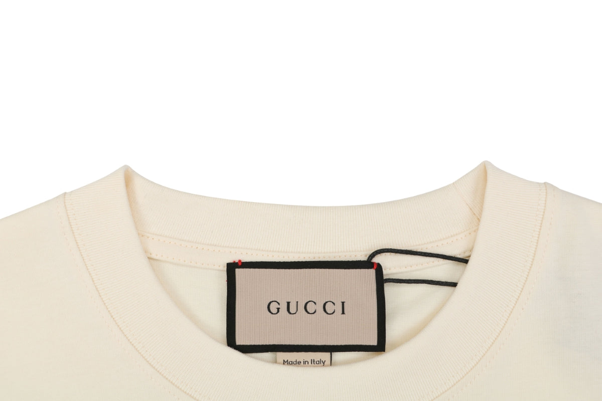 Gucci Registered Logo ‘Made in Italy’ Print Short Sleeve Tee — Cream