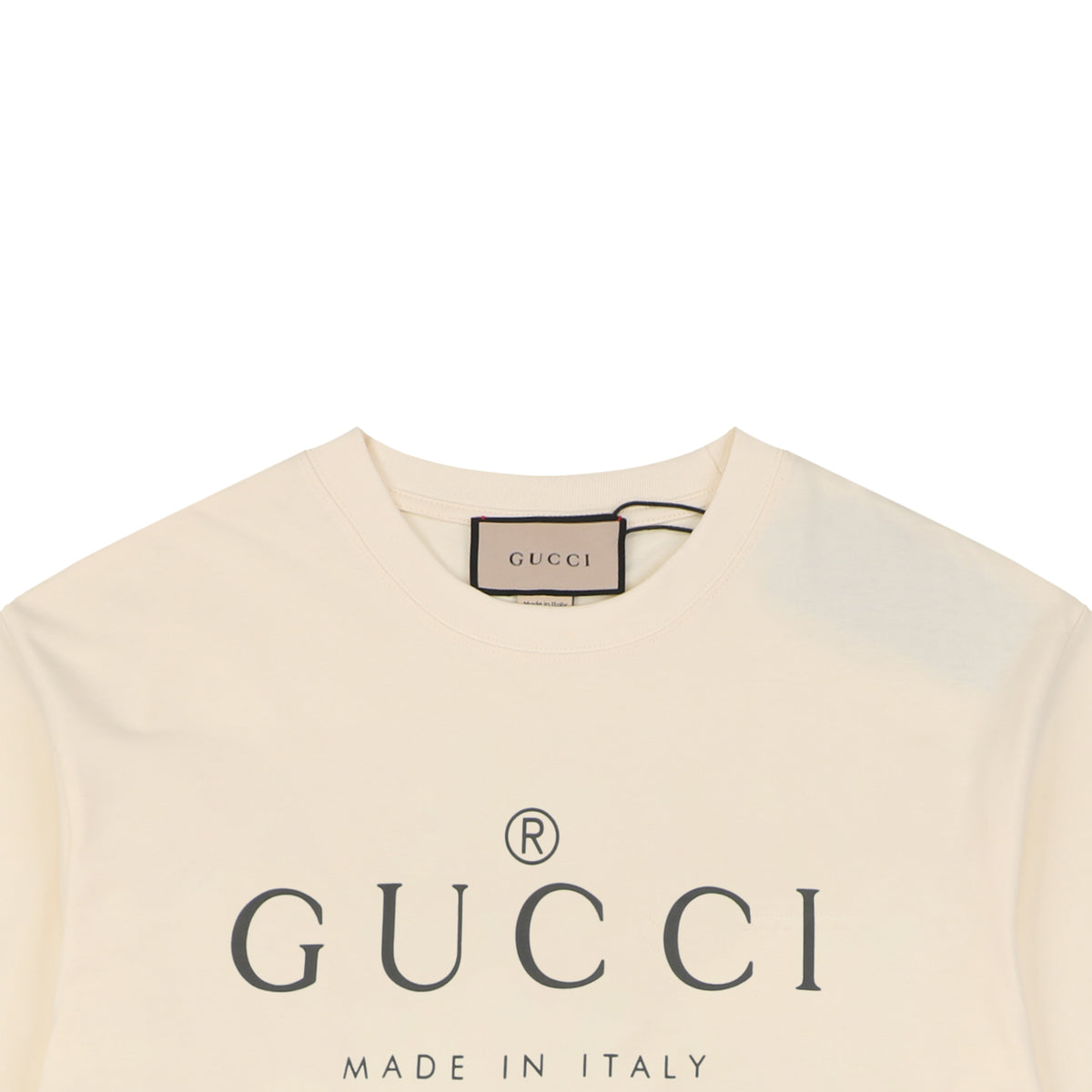 Gucci Registered Logo ‘Made in Italy’ Print Short Sleeve Tee — Cream