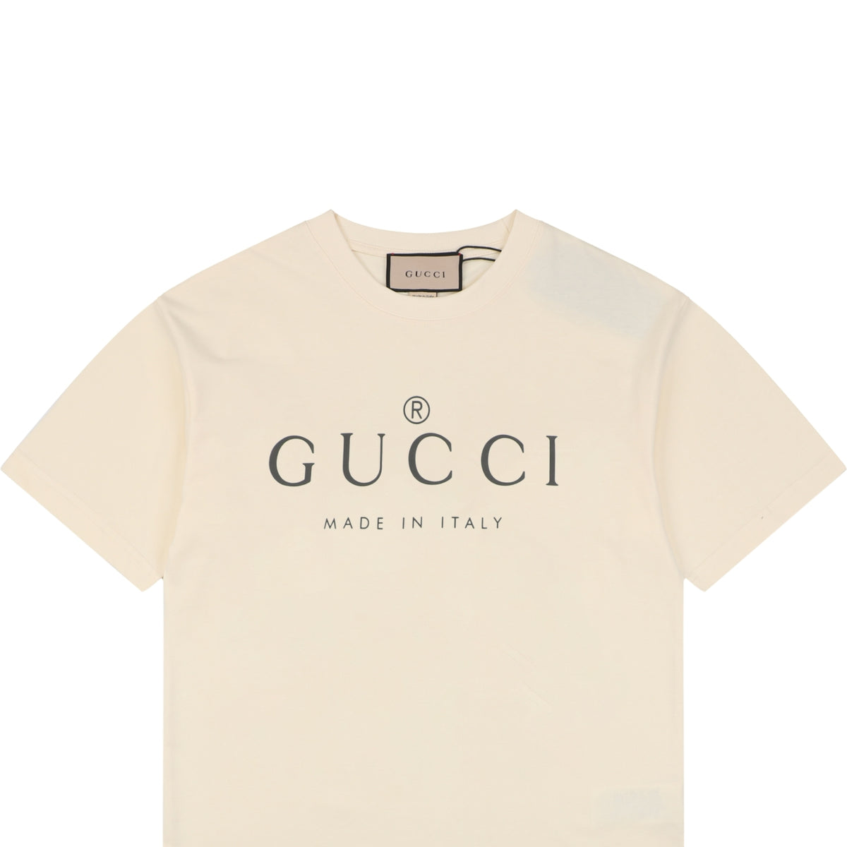 Gucci Registered Logo ‘Made in Italy’ Print Short Sleeve Tee — Cream