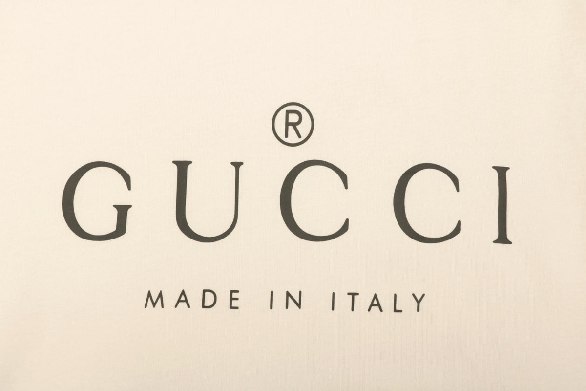Gucci Registered Logo ‘Made in Italy’ Print Short Sleeve Tee — Cream