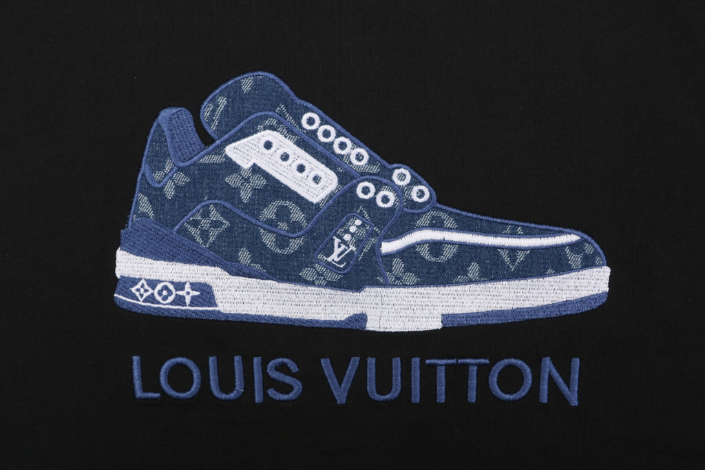 LV Sneaker Monogram Letter Embroidery Short Sleeve Tee