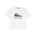 LV Sneaker Monogram Letter Embroidery Short Sleeve Tee – White